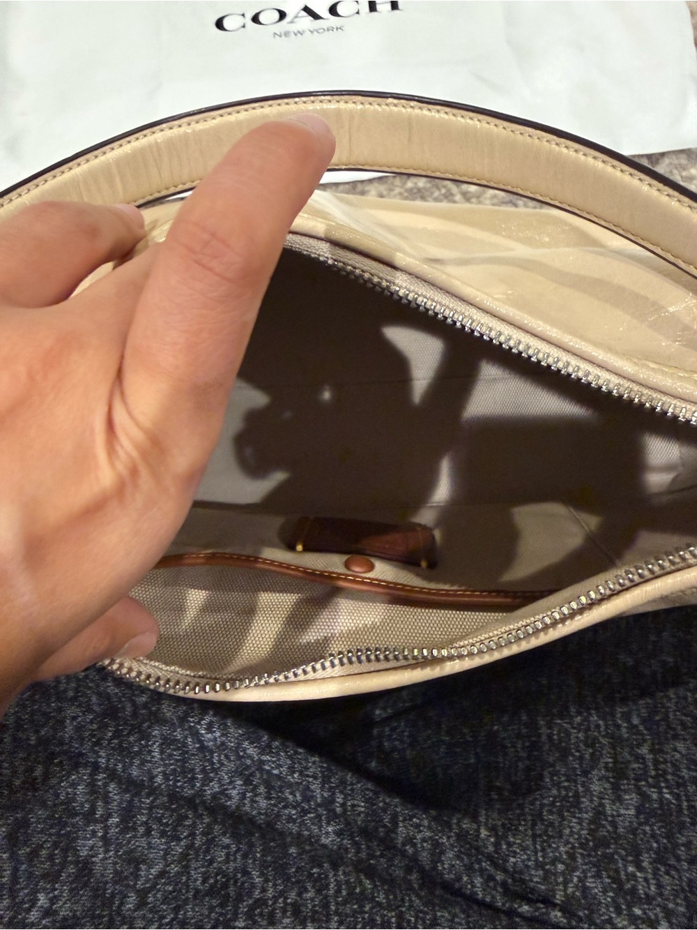 Coach Shiny Pebbled Leather Shoulder Bag in Beige - Picture 4 of 5